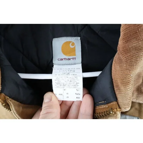 Vtg Carhartt Mens 48T Distressed Spell Out Quilted Arctic Jacket Duck Brown USA